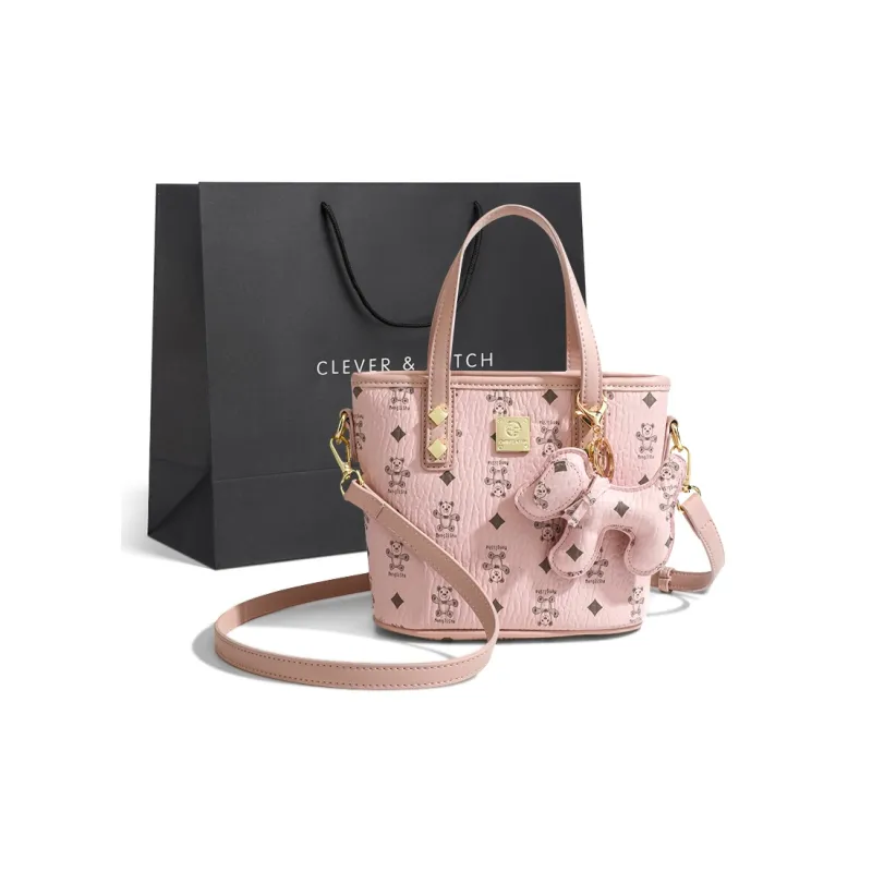 CLEVER& KETCH PU Tote Shoulder Bag, Crossbody Bag, Handbag Women's Apricot/Pink/Brown-4