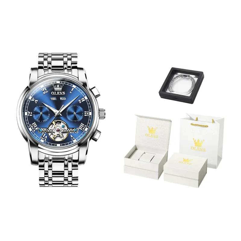 OLEVS Play The Cool Series Mechanical Movement Stainless Steel Watchband Watch Men's Watches Black Dial-4