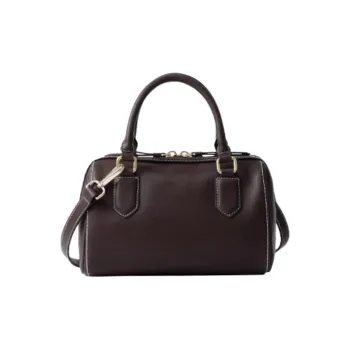 FION Artificial Leather Boston Bag, One Shoulder Handbag Medium Size Women's Coffee