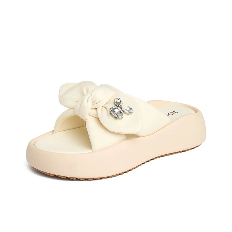 JOSINY Rubber Sole Cushioning Slip Resistant Abrasion Resistant Odor Resistant Quiet Slide Slippers Women's Ecru-0