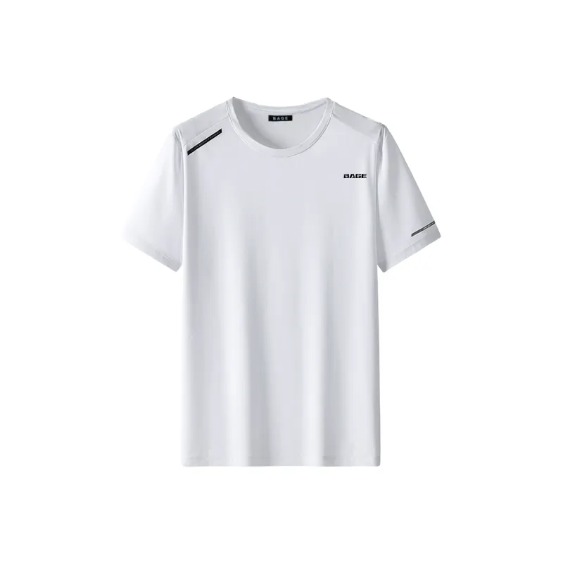 BAGE Versatile Solid Color Ice Silk Short Sleeved T Shirts Unisex-0