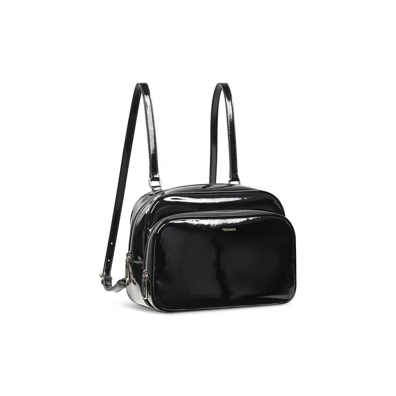 Teenmix Cow Leather With Synthetic Leather Backpack Regular Women's Black/White-1