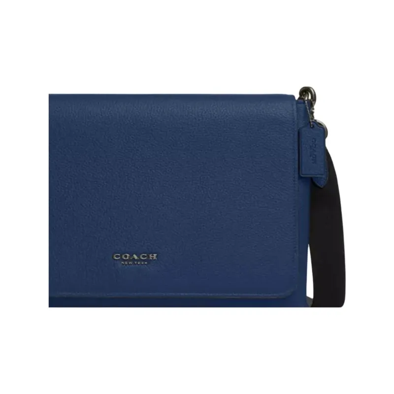 COACH Litchi Grain Leather Messenger Bag, Shoulder Bag, Crossbody Bag Tubas Men's Dark Blue-3