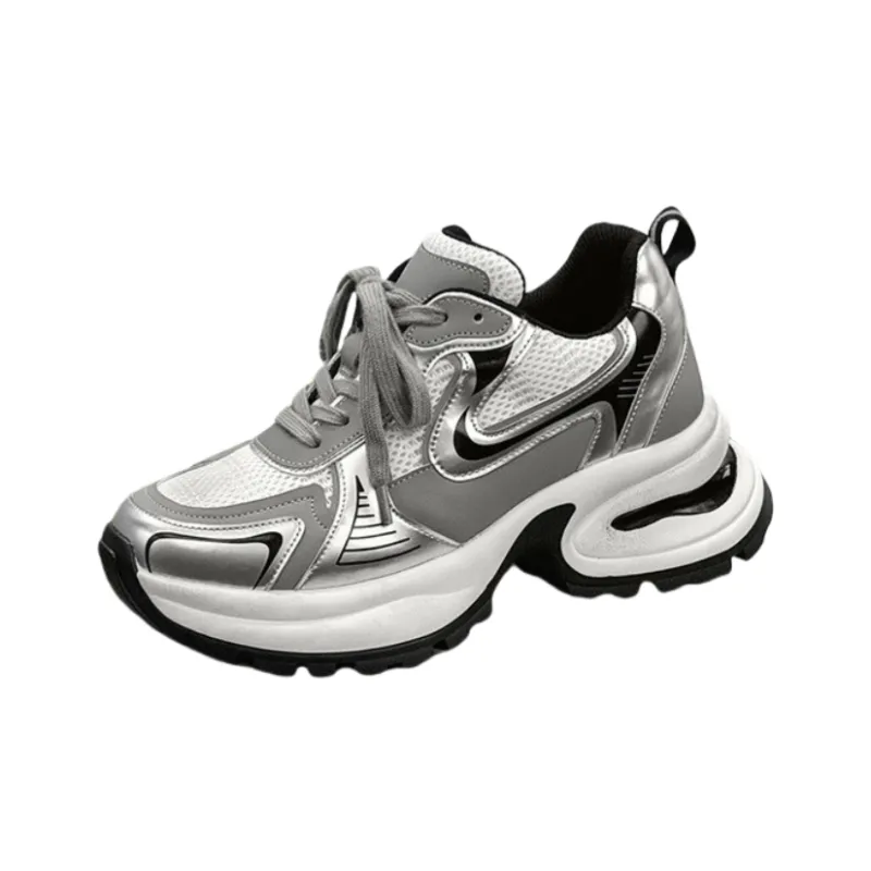 A Fairy Tale Of A Pair Of Shoes Cushioning Breathable Low Top Chunky Sneakers Unisex Silver-1