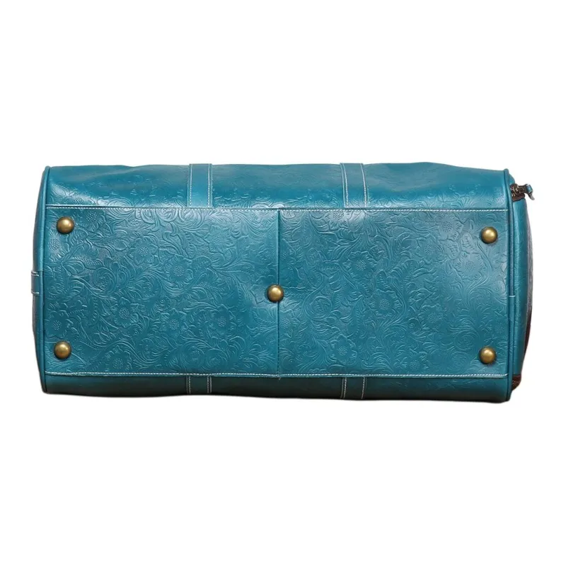 LARTIGENT Top Grain Cow Leather One Shoulder Crossbody Gym Bag Travel Bag Men's Blue-2