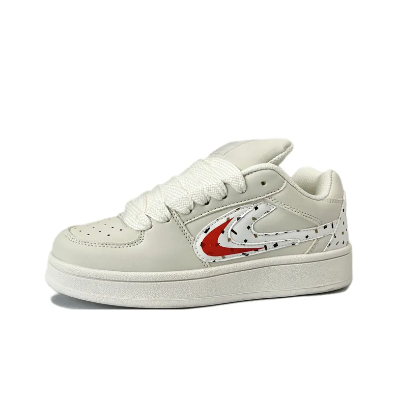 JIANGSHOU Wear Resistant Height Increasing Slip Resistant Low Top Skateboard Shoes Women's Ecru-2