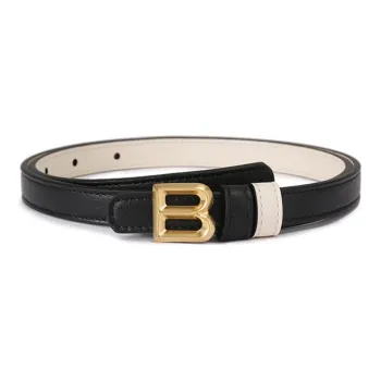 BALLY Leather Belts Women's Black Bone White 1.5cm