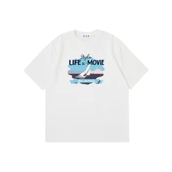 ALang Studio Heavyweight Casual Loose Fit Off-The-Shoulder 100% Cotton Pullover Crew Neck Short-Sleeved T-Shirts Unisex
