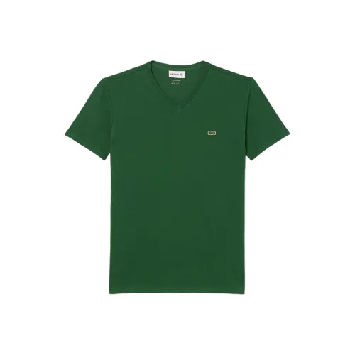 LACOSTE Logo embroidered Cotton V neck T shirt
