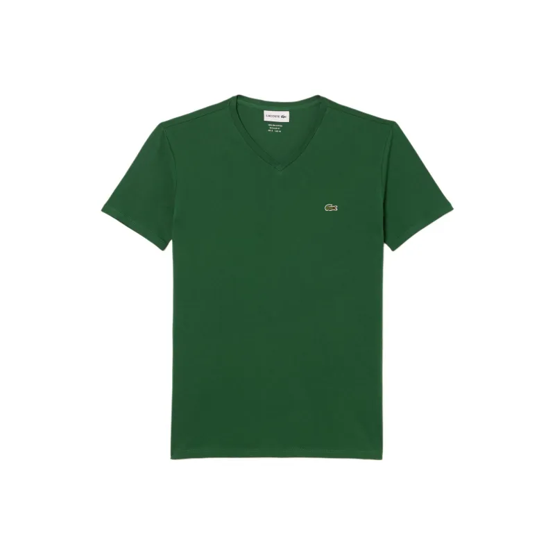 LACOSTE Logo embroidered Cotton V neck T shirt-0