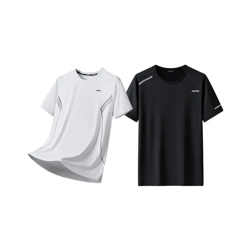 BAGE Versatile Solid Color Ice Silk Short Sleeved T Shirts Unisex-13