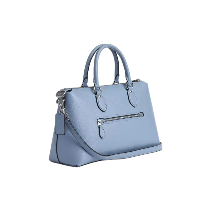 COACH Georgia Refined Pebble Pattern Leather One Shoulder Handbag Large Size Women's Silver & Bluebell-1