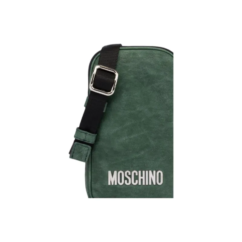 MOSCHINO Washable Nappa Leather With Sheepskin Cell Phone Pouch Men's Dark Green-3