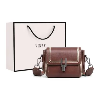 VINEY Cow Leather Small Square Bag Shoulder Bag Crossbody Bag Regular Women's Coffee