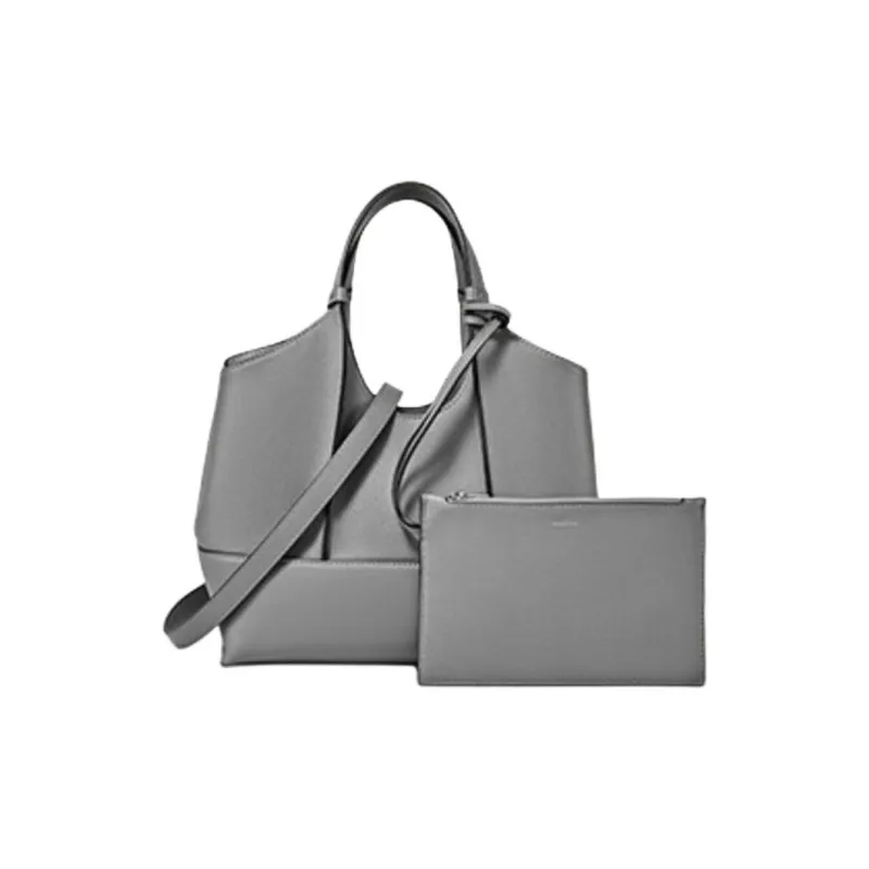 DISSONA Cow Leather Tote Bag, Shopping Bag, Shoulder Bag, Crossbody Bag, Handbag Small Size Women's Gray-3