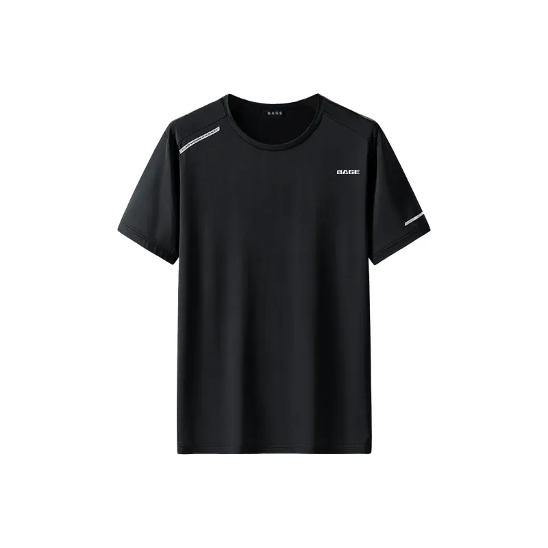 BAGE Versatile Solid Color Ice Silk Short Sleeved T Shirts Unisex-2