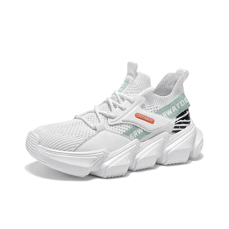 DEERWAY Anti Slip And Wear Resistant Height Increasing Low Top Chunky Sneakers Men's White-2
