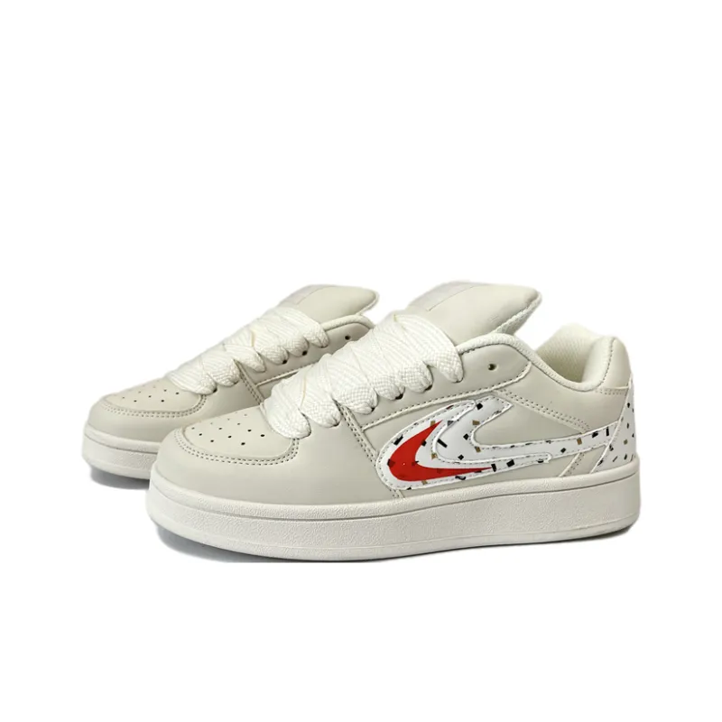JIANGSHOU Wear Resistant Height Increasing Slip Resistant Low Top Skateboard Shoes Women's Ecru-3