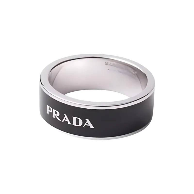 PRADA Enamel Silver Rings Men's Black-1