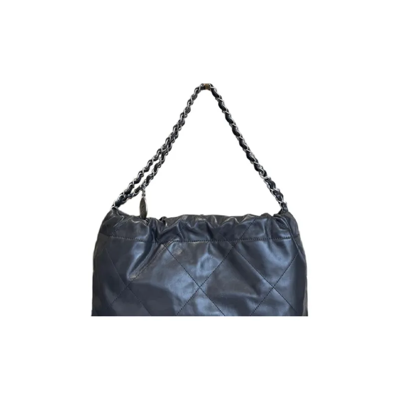CHANEL 22Bag Shiny Calfskin Hobo Bag Shoulder Bag Medium Size Women's Dark Gray-3