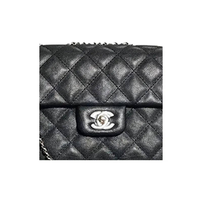 CHANEL Cow Leather Mini Square Flap Bag, Crossbody Bag, Shoulder Bag Women's Black-3