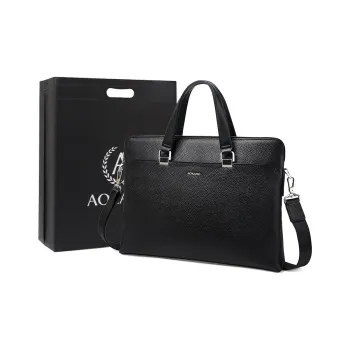 AOKANG Top Grain Cow Leather Briefcase, Laptop Bag, Handbag Regular Men's Classic Black