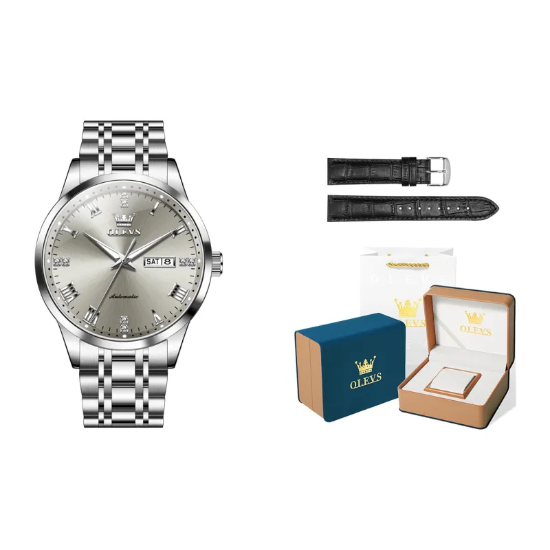 OLEVS Minimalist Series Mechanical Movement Stainless Steel Watchband Watch Men's Watches Black Dial-30