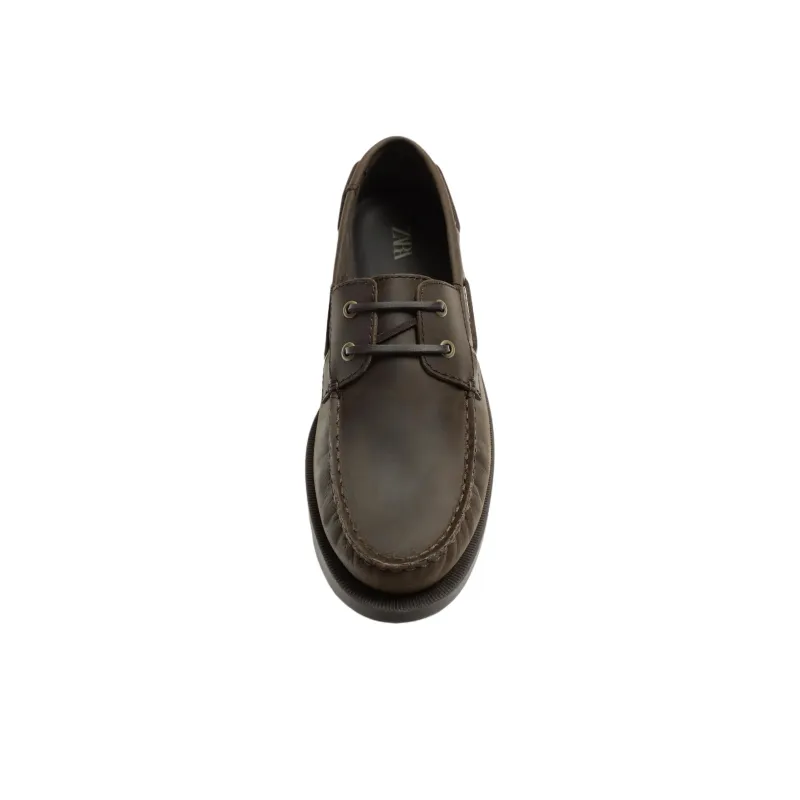 ZARA Boat Shoes Men Brown-3