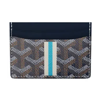 GOYARD Saint-Sulpice Canvas With Leather Card Clip Card Holder Unisex Marine Blue With White/Blue Striped Accents