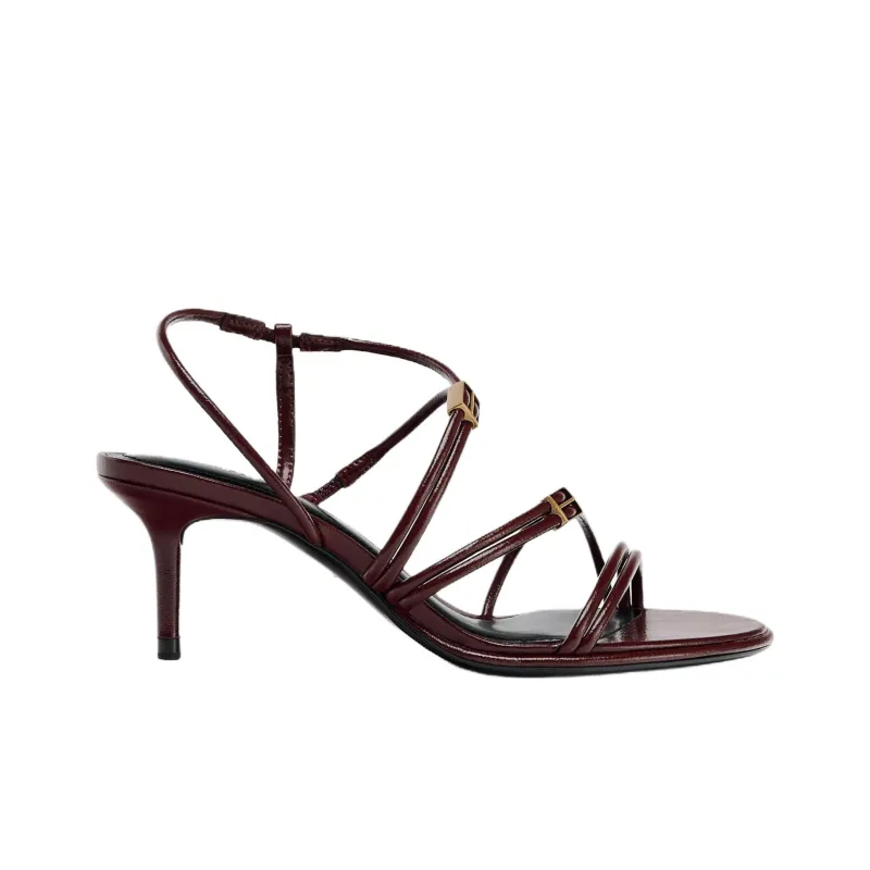 ZARA Strap Sandals 7cm Women's Dark Red-1