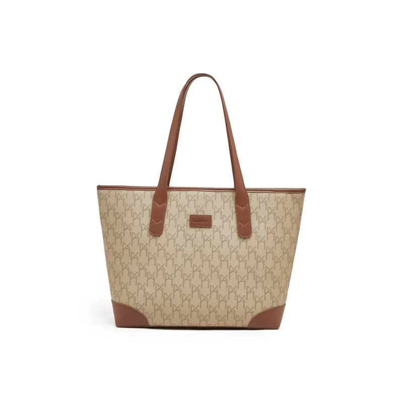 Old Man's Head Synthetic Leather Tote Bag Shopping Bag Shoulder Bags Women's Coffee Brown/Khaki-1