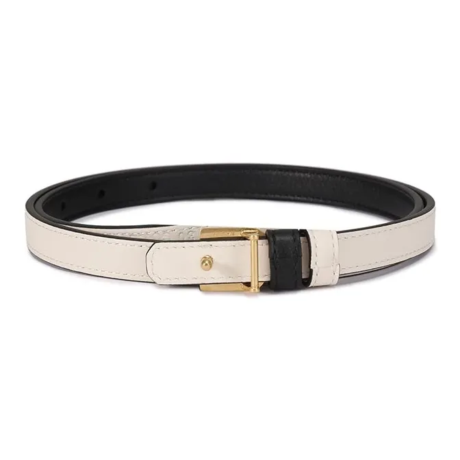 BALLY Leather Belts Women's Black Bone White 1.5cm-2