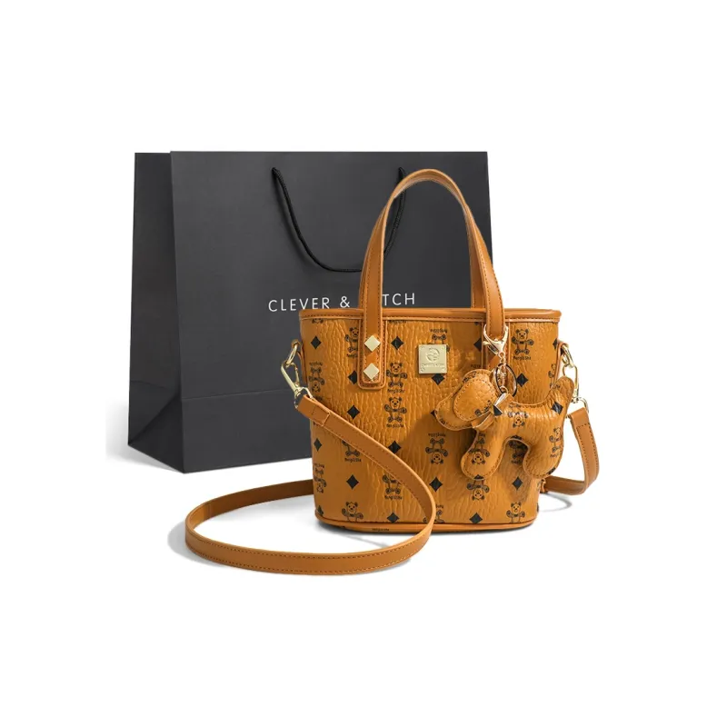 CLEVER& KETCH PU Tote Shoulder Bag, Crossbody Bag, Handbag Women's Apricot/Pink/Brown-8