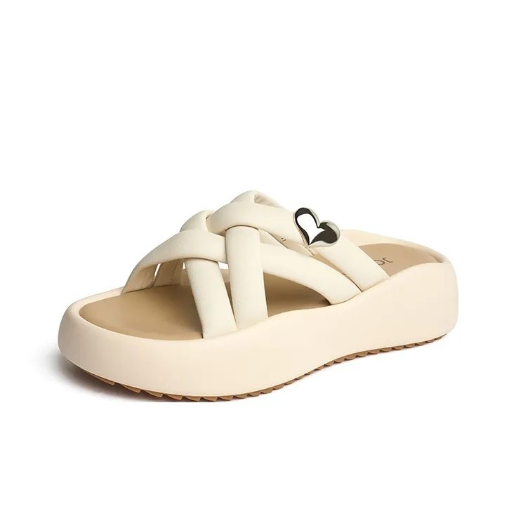 JOSINY Rubber Sole Cushioning Slip Resistant Abrasion Resistant Odor Resistant Quiet Slide Slippers Women's Ecru-0