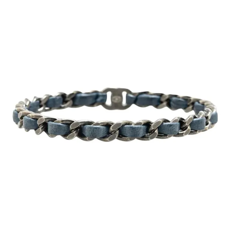 CHANEL 2012 Plated Leather Woven Chain Cc Turnlock Bracelet Costume Bracelet-1