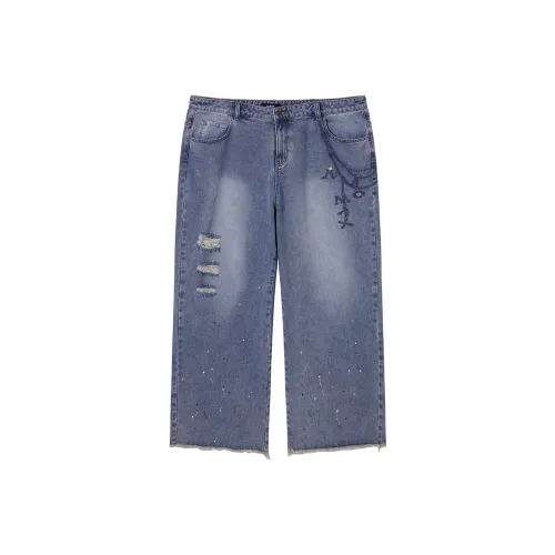 N MAX Jeans Unisex Washed Denim Blue