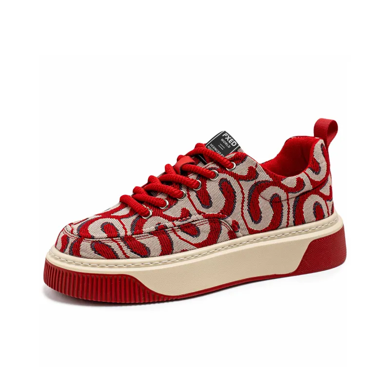 DM Canvas Shoes Men Low Top Beige Black/Beige Khaki/Beige Red-7