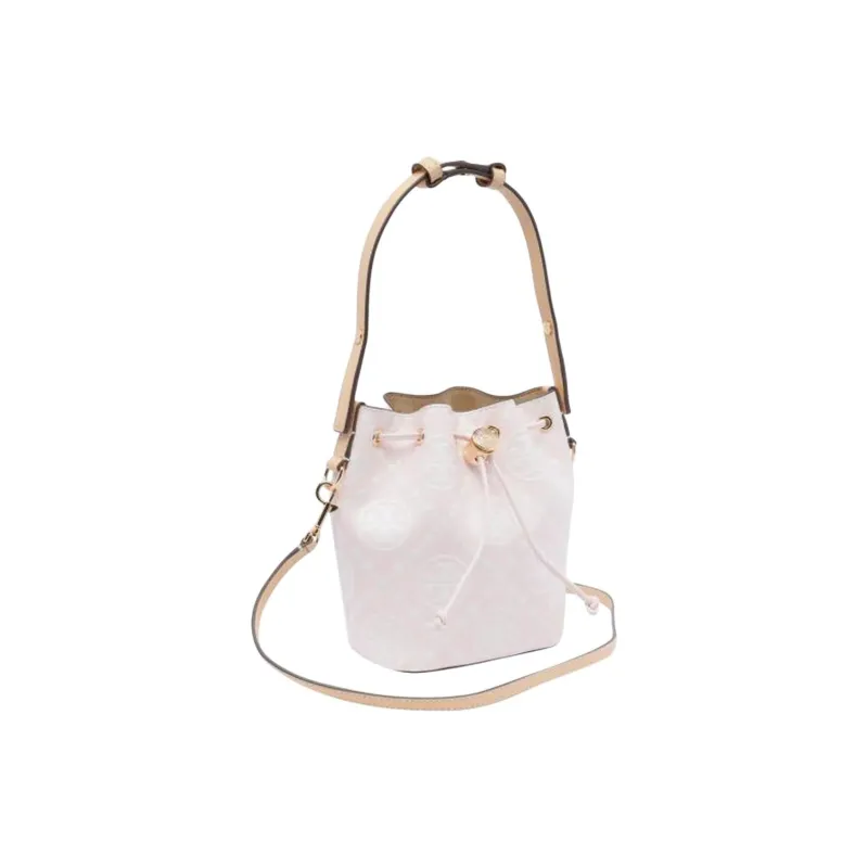 TORY BURCH T Monogram Leather Bucket Bag, One Shoulder Handbag Mini Women's Pink-1