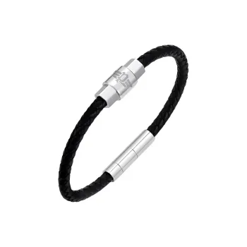 Police Stainless Steel Leather Wristbands Men's Black