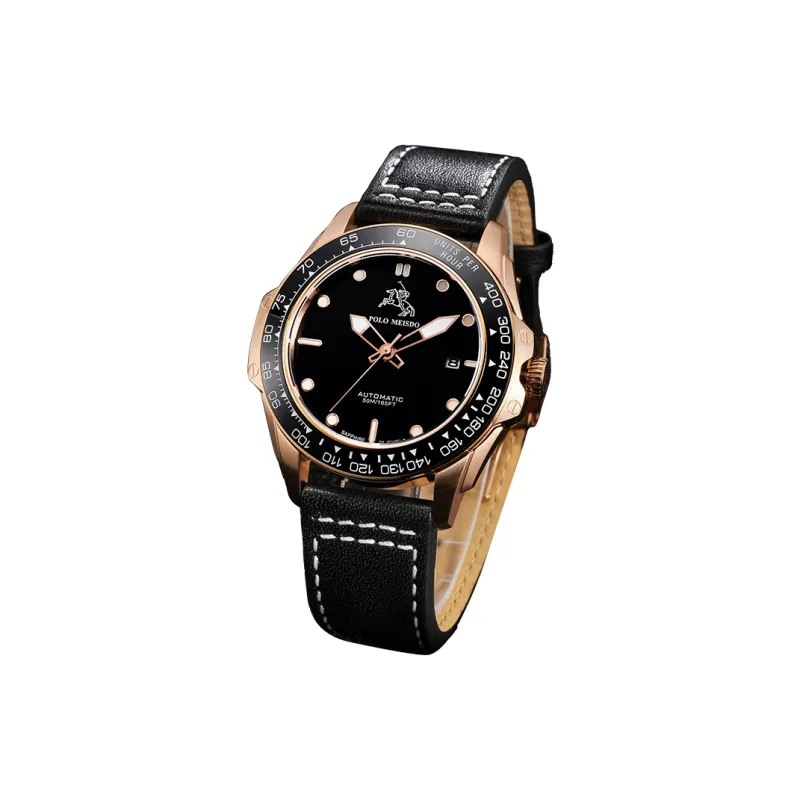 POLOMEISDO Wrist Watch Automatic Mechanical Movement Cowhide Strap 41mm Black Dial Men's Watches Redwood Box-1