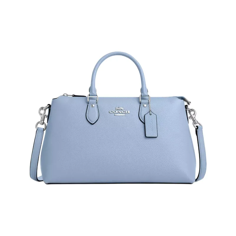 COACH Georgia Refined Pebble Pattern Leather One Shoulder Handbag Large Size Women's Silver & Bluebell-0