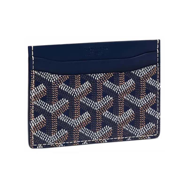 GOYARD Saint-Sulpice Canvas With Leather Card Clip Card Holder Unisex Marine Blue With White/Blue Striped Accents-1