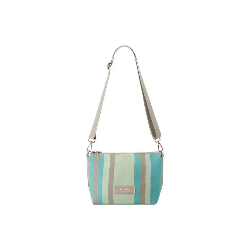 JC DAMO Eco Friendly Yarn Crossbody Bag Women's Soy Milk Stripes/Turquoise Stripes-4
