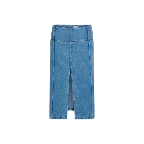 Patou Belted Denim Midi Skirt