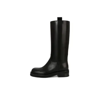 CHRISTINE SHEII Siu Siu Knee-High Boots Work Boots 4cm Women's Black Economy Version Leather Lining
