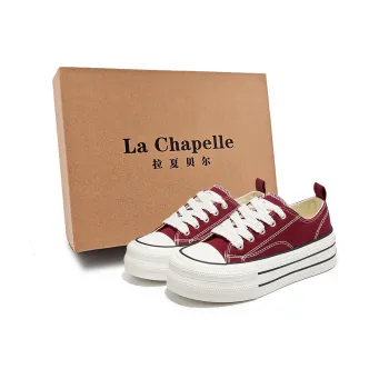La Chapelle Anti Slip And Wear Resistant Height Increasing Low Top Canvas Shoes Women's Red