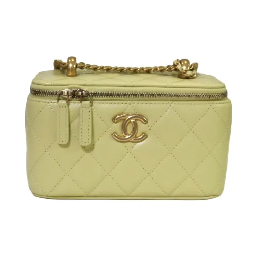 CHANEL Cow Leather Makeup Bag, Box Bag, Shoulder Bag, Crossbody bag BIG Women's Yellow