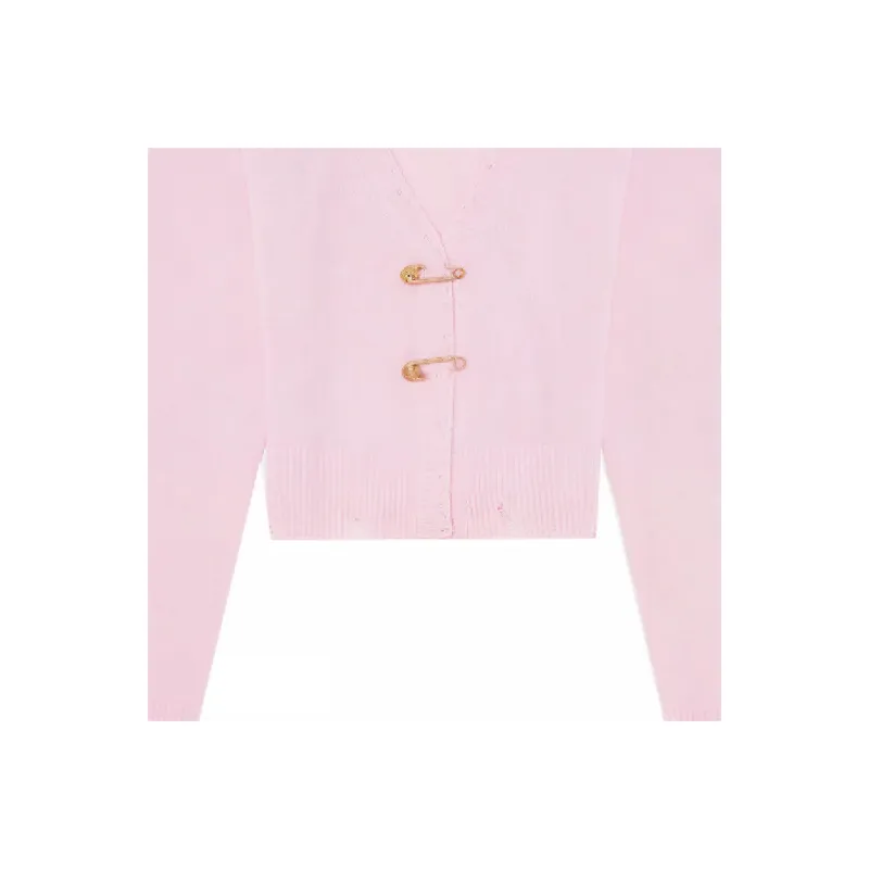 VERSACE Safety Pin Cashmere Cardigan 'Pink'-4