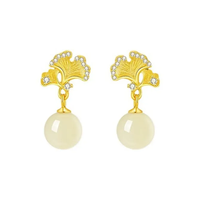 Qing Yi Hetian Jade Earrings White Jade Women's-0