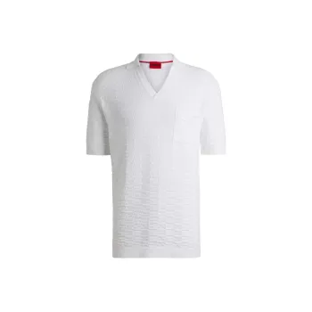 HUGO BOSS Cotton Sweater In Knitted Jacquard With Johnny Collar T Shirt Men's White